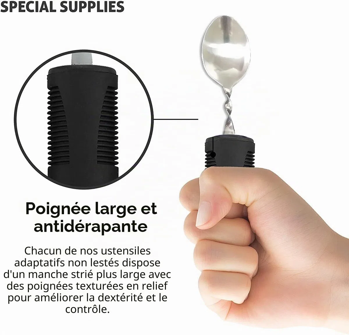 Ensemble de couverts pliables avec poignées extra larges et en main Aide à la salle à manger idéale pour les personnes âgées souffrant d'arthrite, de maladie de Parkinson et de tremblements
