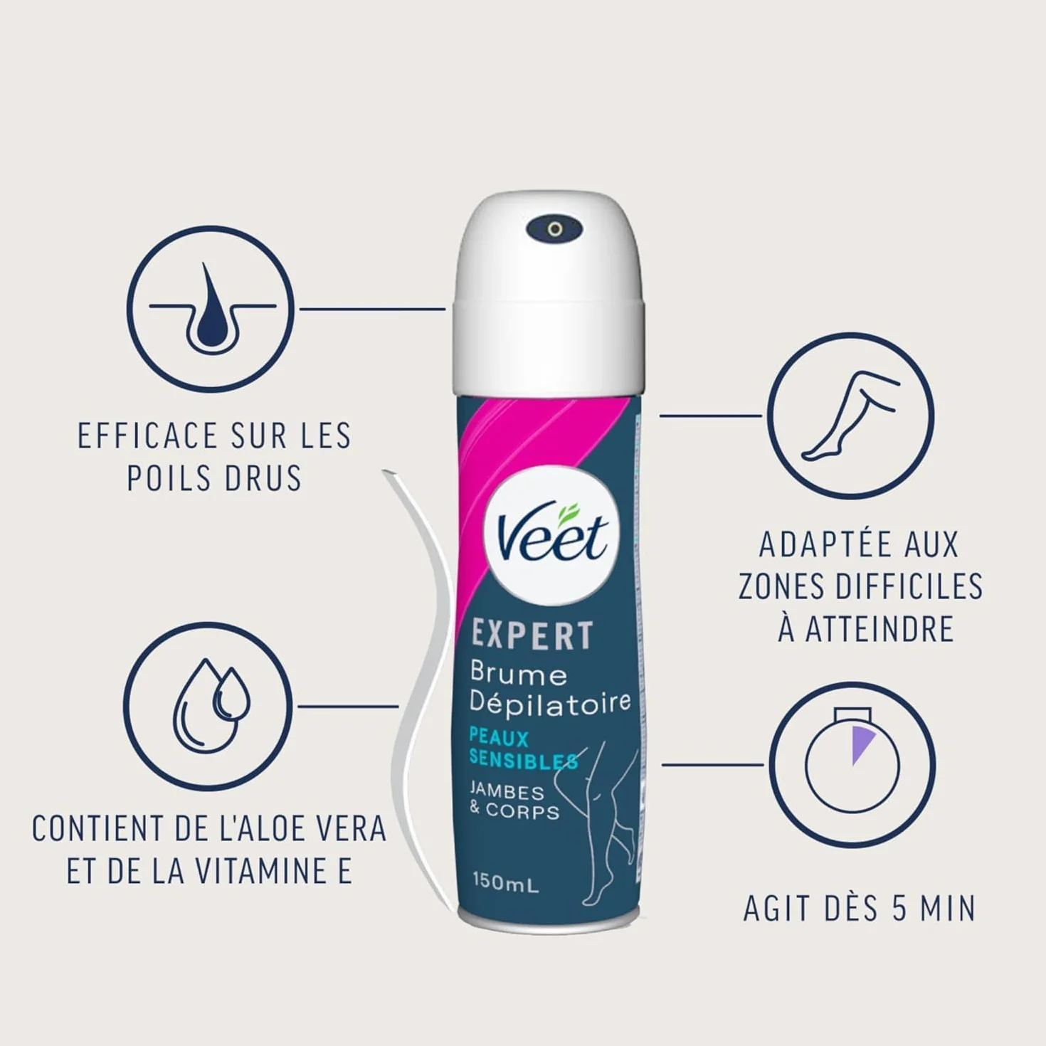 Veet Spray Epilation - Peaux sensibles - 4x150 ml