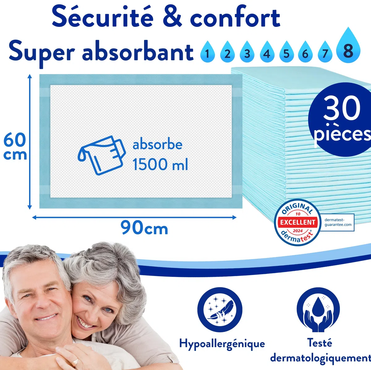 Harmony Care® 30 x Alèse jetable Adulte 60 x 90 cm avec Bandes adhésives – alèses Impermeable, alese jetable Bebe, Tapis de propreté Chien