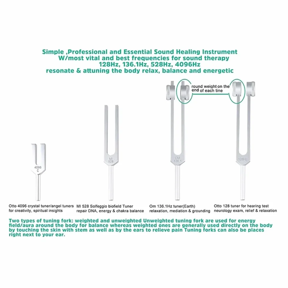 Diapason,Diapason 128hz Thérapeutique,Jeu de 4 diapasons (128 Hz, 136.1 Hz, MI 528 Hz, 4096 Hz) idéal pour la thérapie, pour la thérapie des chakras,la ThéRapie par le Son, le Soulagement Stress(Or)