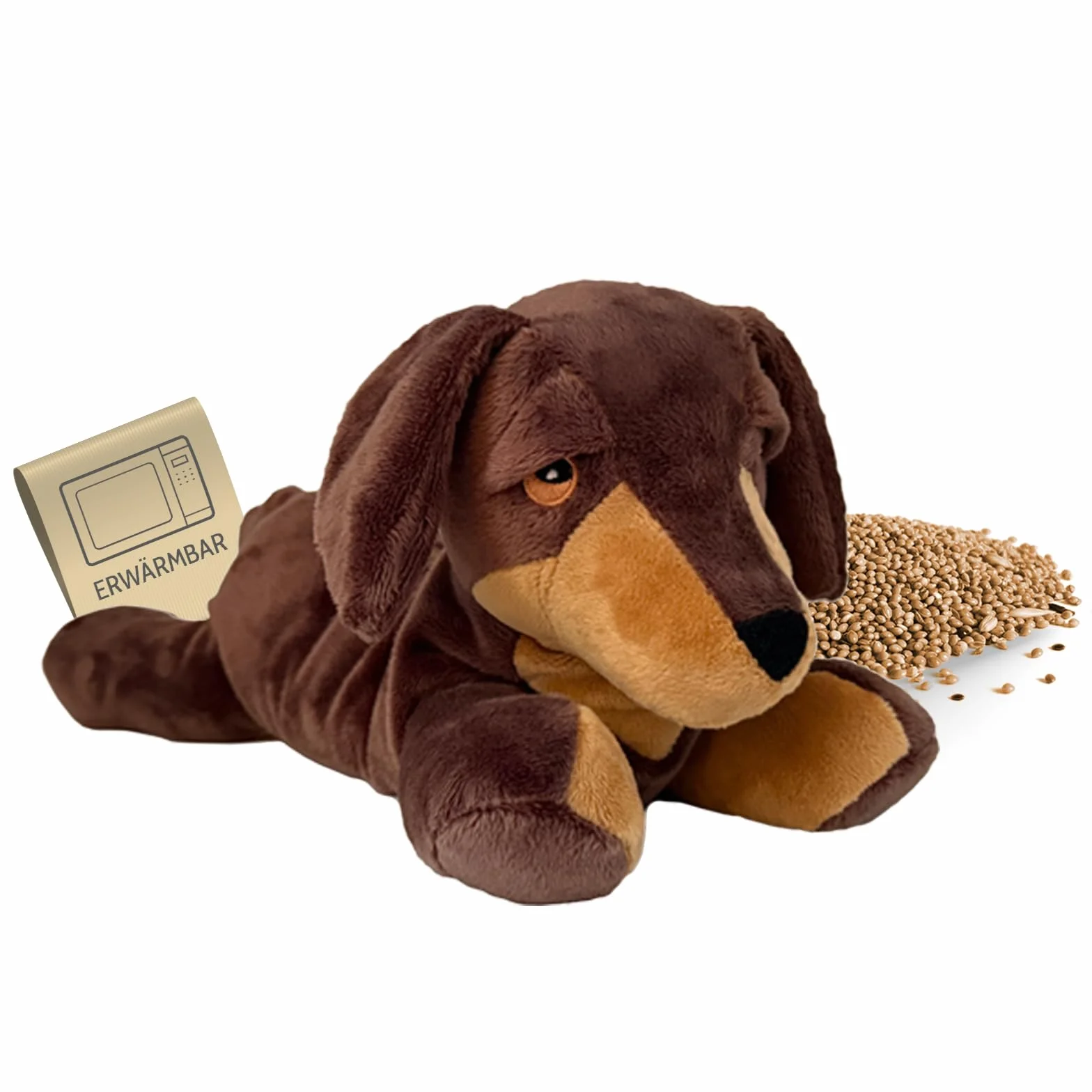 Habibi Plush 2045 Coussin chauffant en peluche pour enfants et adultes - Teckel avec rembourrage en millet - Peluche chauffante à réchauffer au micro-ondes/four - Idéal également pour les bébés