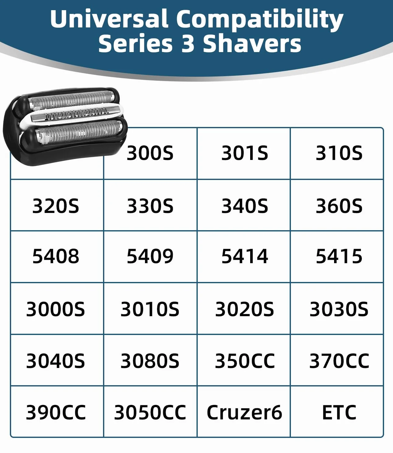 3 pièces tête de rasoir compatible avec Braun Série 3, 32B, pour S3 3040S, 3000S, 310S, 300S et plus, grille de rasoir pour Braun Série 3, accessoires de qualité pour un rasage parfait