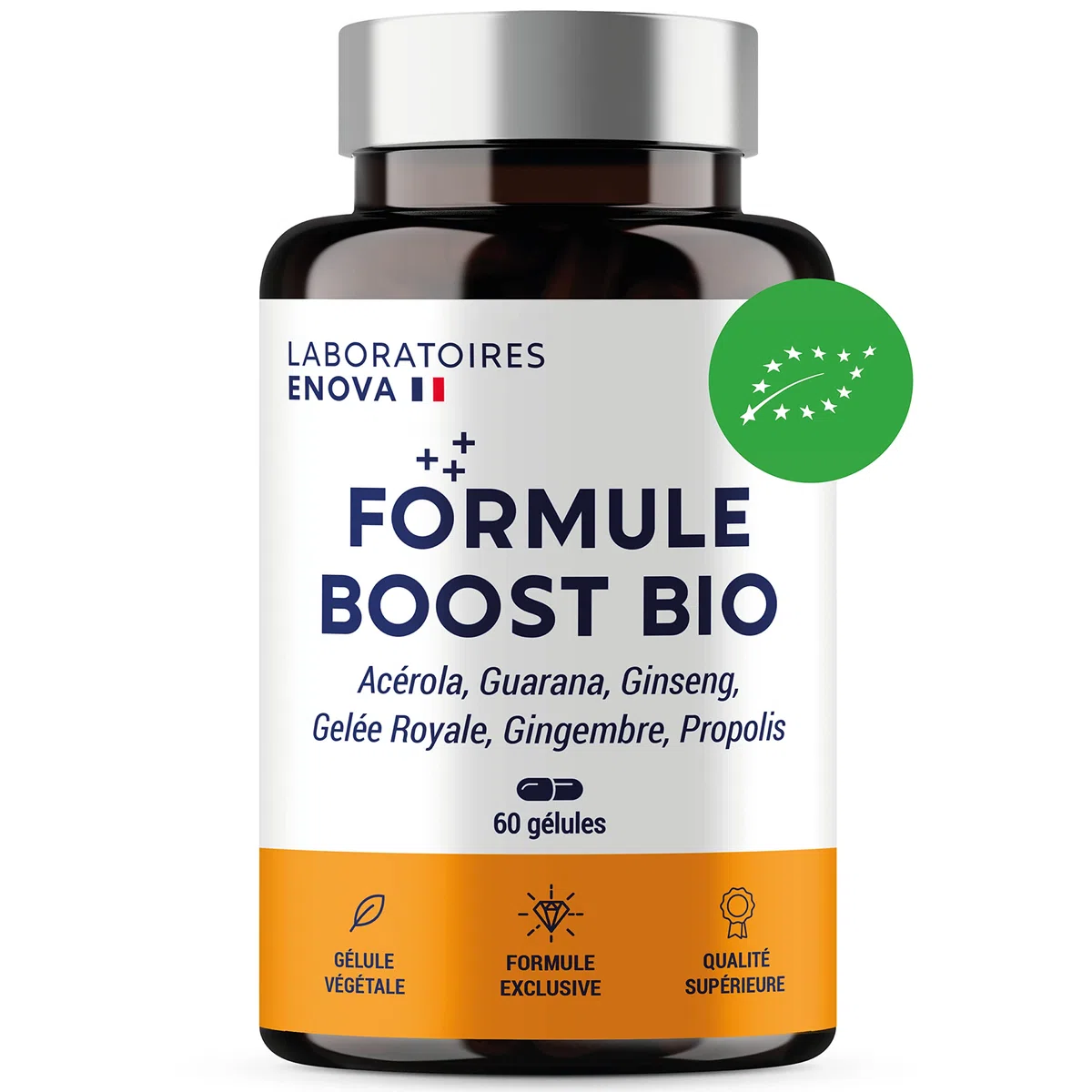 FORMULE BOOST BIO | 4G : Ginseng, Gelée royale, Guarana, Gingembre + Acérola | Complement Alimentaire Anti-Fatigue | Immunité et Energie | Fabriqué en France