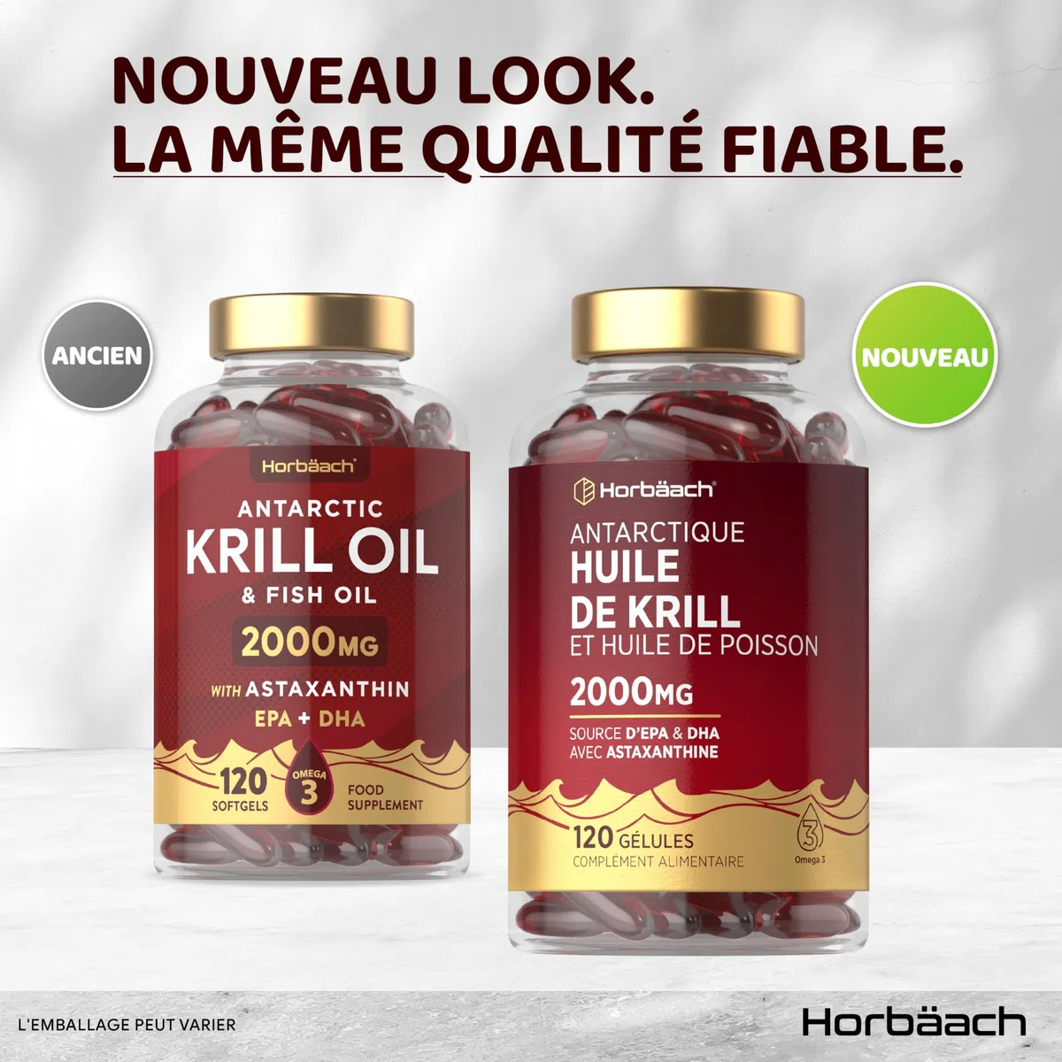 Huile de Krill 2000mg avec Astaxanthine et Phospholipides | 120 Gélules | Acides Gras Oméga 3 avec EPA et DHA | Complément Alimentaire Huile de Poisson | Antarctic Krill Oil Supplement | Horbaach