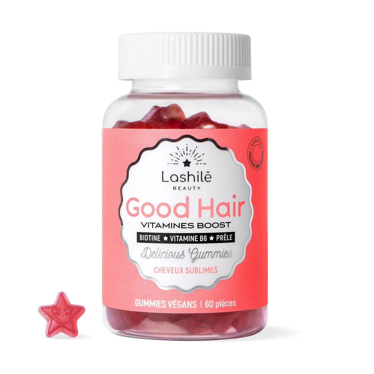 Lashilé Beauty Good Hair – Gummies Cheveux Pousse & Croissance – Complément Alimentaire Cheveux Fortifiants – Biotine, Zinc, Prêle – Vegan, Sans Sucres – Made in France – Cure 1 Mois, 60 Gummies