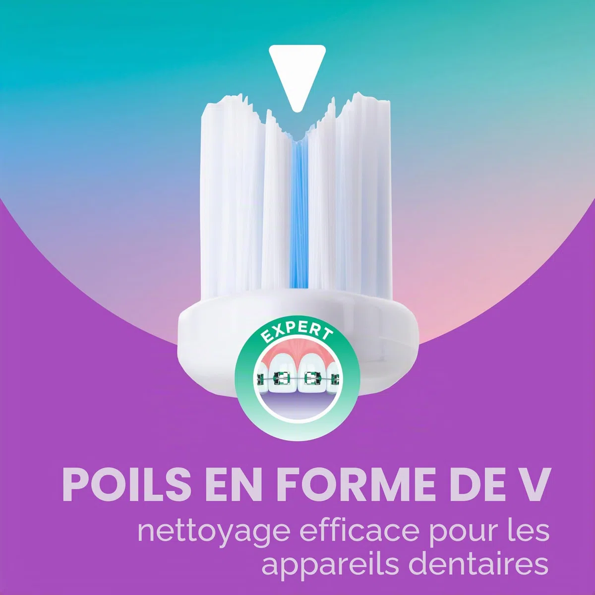 GUM ORTHO Brosse à Dents Manuelle | BRINS doux en forme de V | Pour le nettoyage des appareils orthodontiques | Manche antidérapant | Capuchon de voyage | 4x1 pièces (avec 2 échantillons bonus)