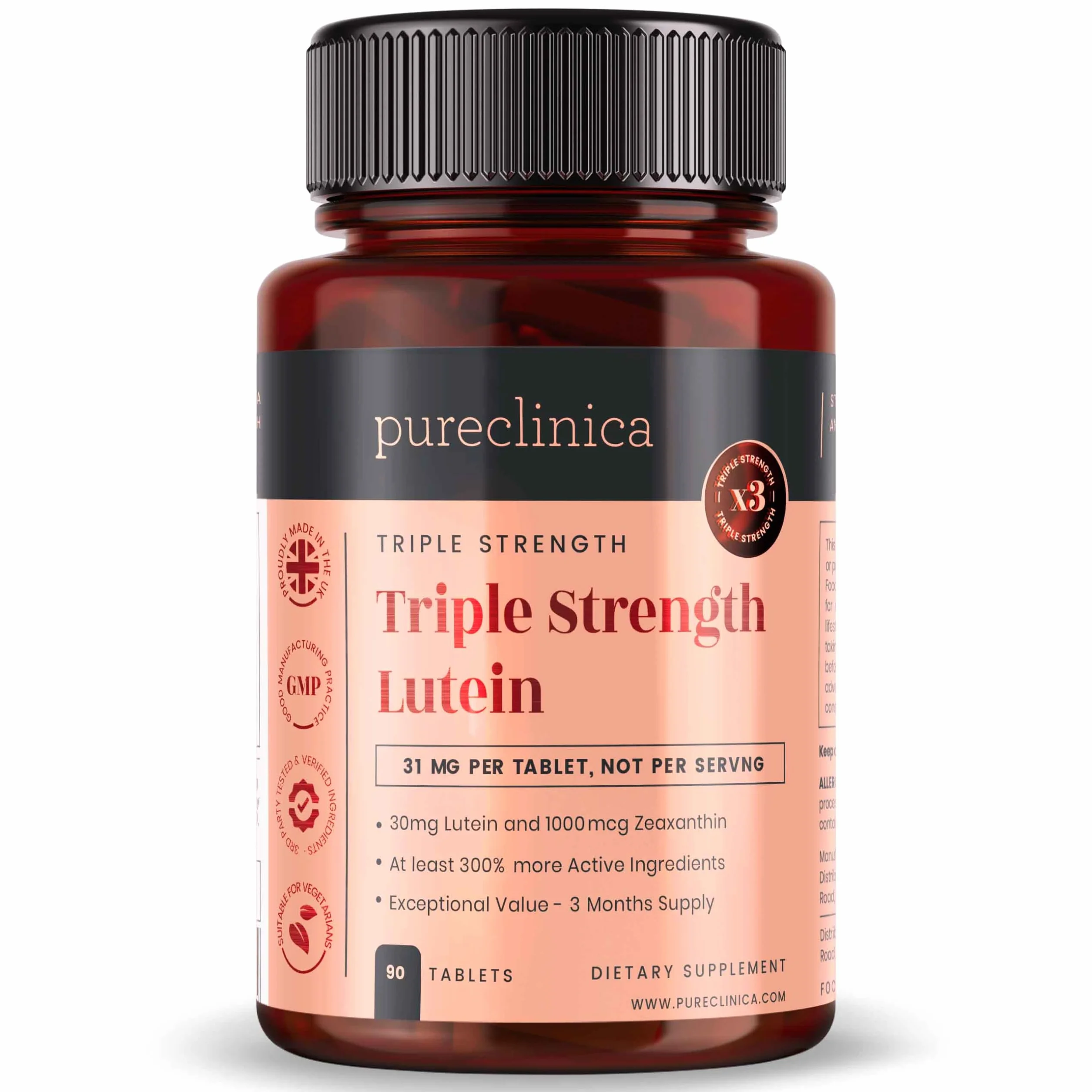 Triple Force Lutéine 30 mg x 90 comprimés. Avec 1000 mcg de Zéaxanthine - Fourniture de 3 mois.
