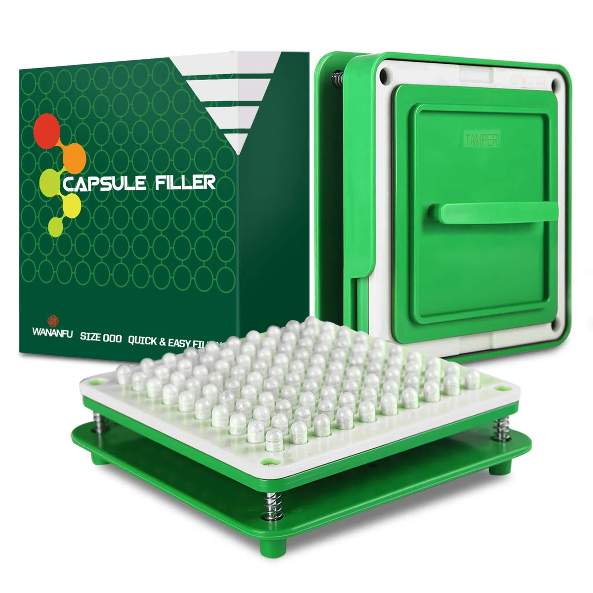 WANANFU Machine de remplissage de capsules de taille 000, 100 trous, utiliser avec des capsules vides de gélatine ou végétariennes taille 000