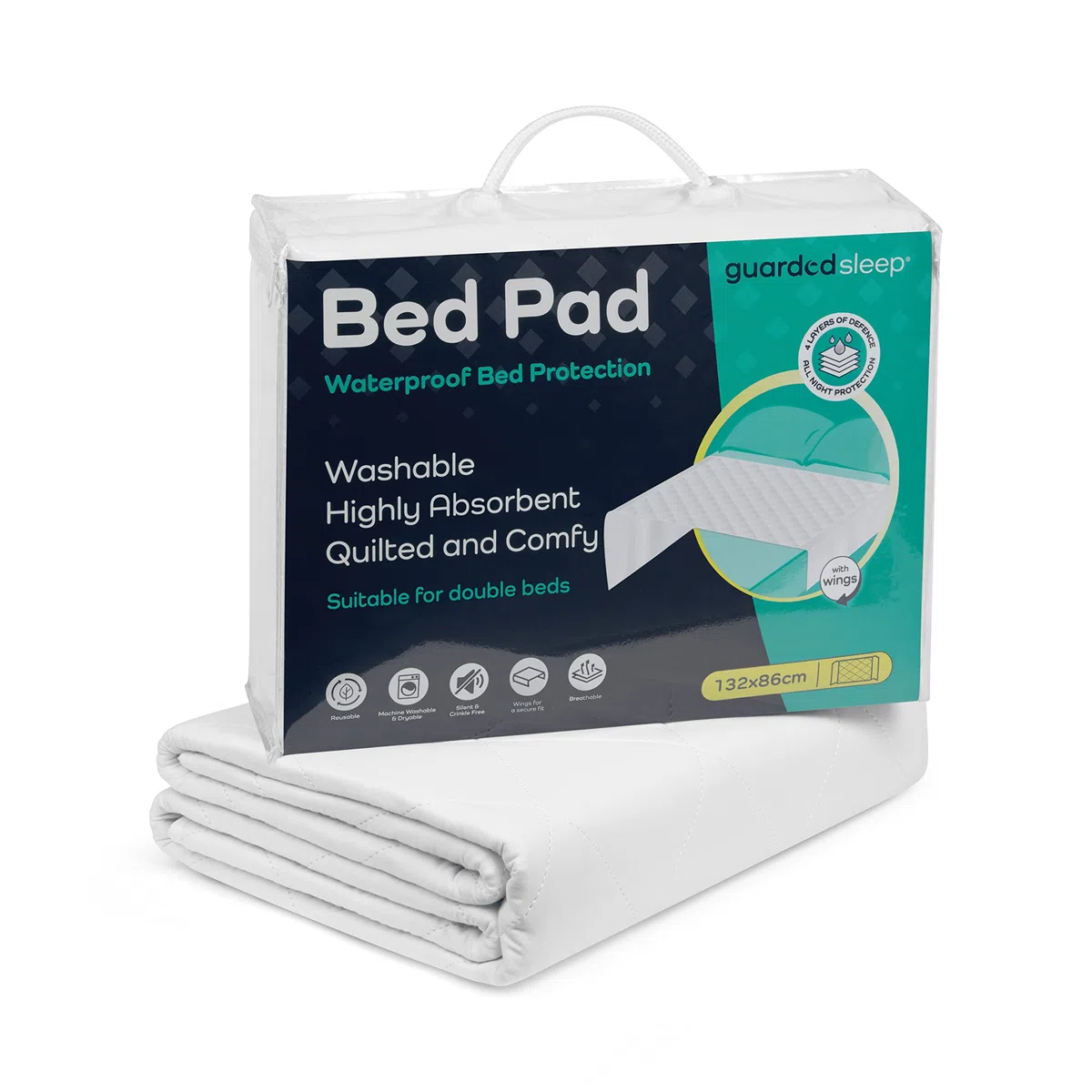 Alèse de lit imperméable à ailettes GuardedSleep | Alèse de lit Lavable de première qualité pour Adultes ou Enfants souffrant d'incontinence | Convient aux Lits Doubles et aux Grands Lits, alese
