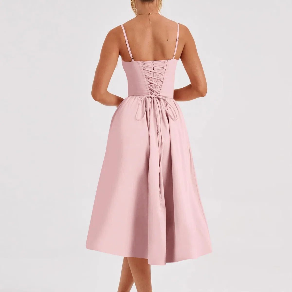 Robes Femme Élégant Bustier à Bretelles Robe Midi Corset Fluide avec Ourlet Plissé Robe Bordeaux Femme Manches Longues
