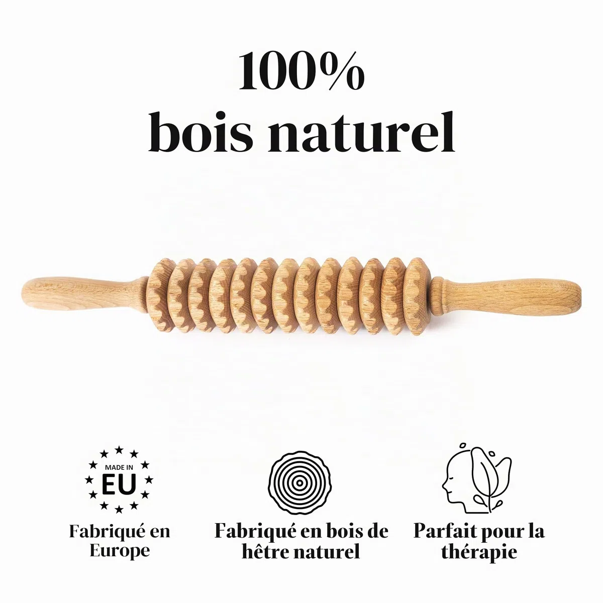 Tuuli Accessories Anti Cellulite Masseur Rouleau de Massage Appareil Maderothérapie Bois 40 cm