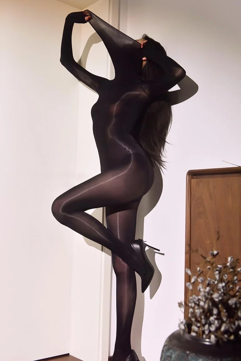 RUIBAVYA Bodystocking Combinaisons Sexy Femme Catsuit Nylon Manches Longues Bodystocking Lingerie Transparente