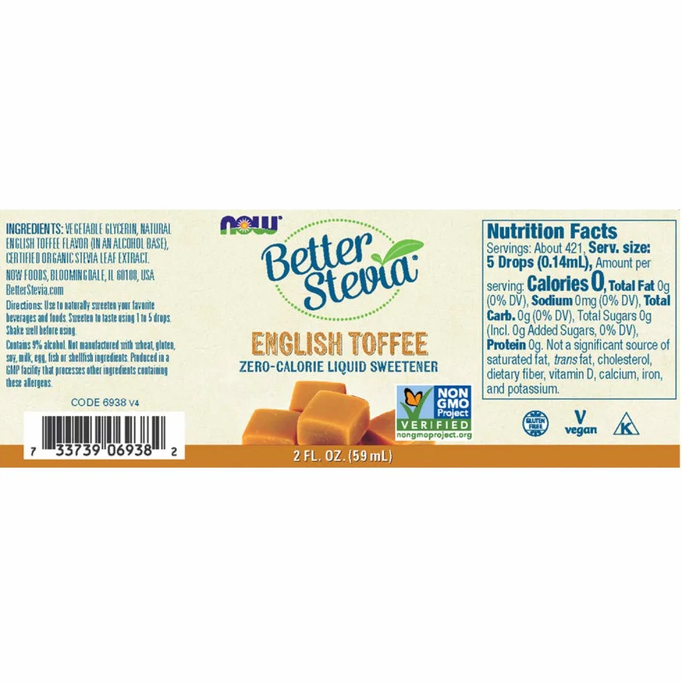 Now Foods Better Stevia Édulcorant liquide Caramel anglais 60 ml