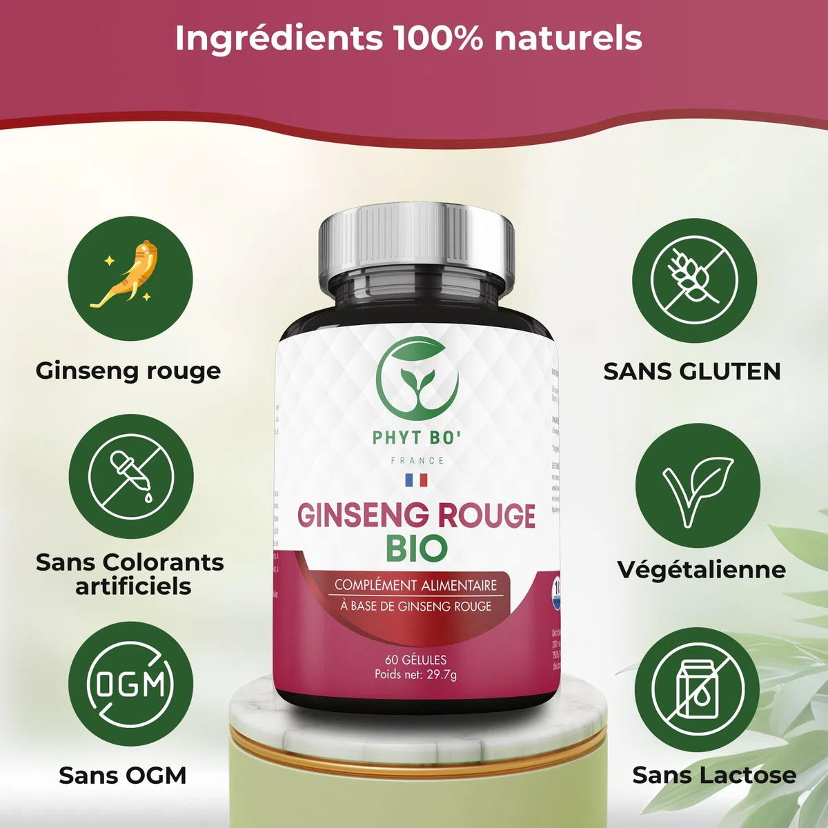 Phyt Bo’ Ginseng Rouge Bio Panax – 90 Gélules Végétales – Qualité Premium – Pur et Naturel - Certifié Bio – Sans Additifs ni Conservateurs