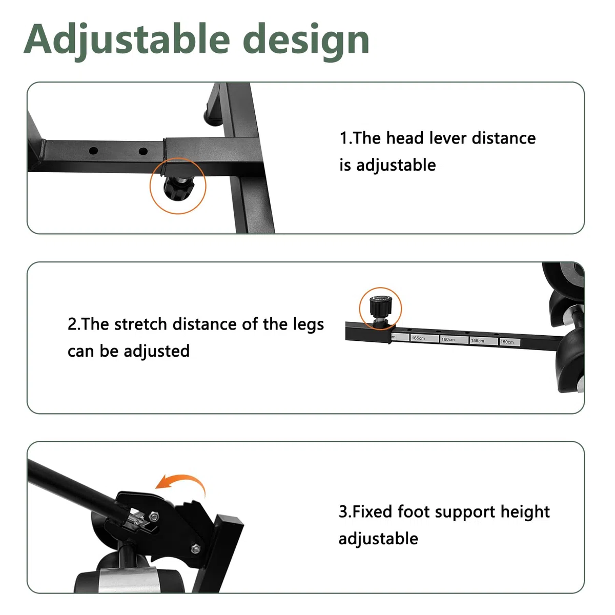 Table de traction dorsale réglable, appareil d’étirement du dos, longueur ajustable de 145 à 190 cm, avec protection airbag pour la taille, table d’étirement du dos, étirement décompressif du cou