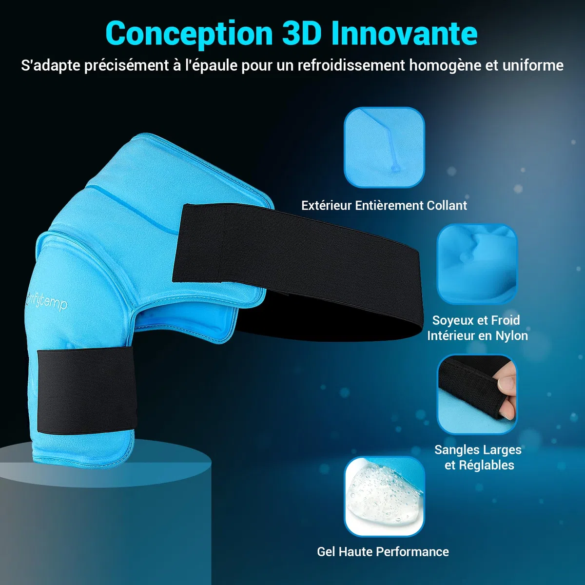 Comfytemp Poche de Glace pour Épaule, 3D Sac Réutilisable, Thérapie Chaud/Froid, Soulagement Douleur Épaule, Tendinite, Adapte Épaules Gauche Droite