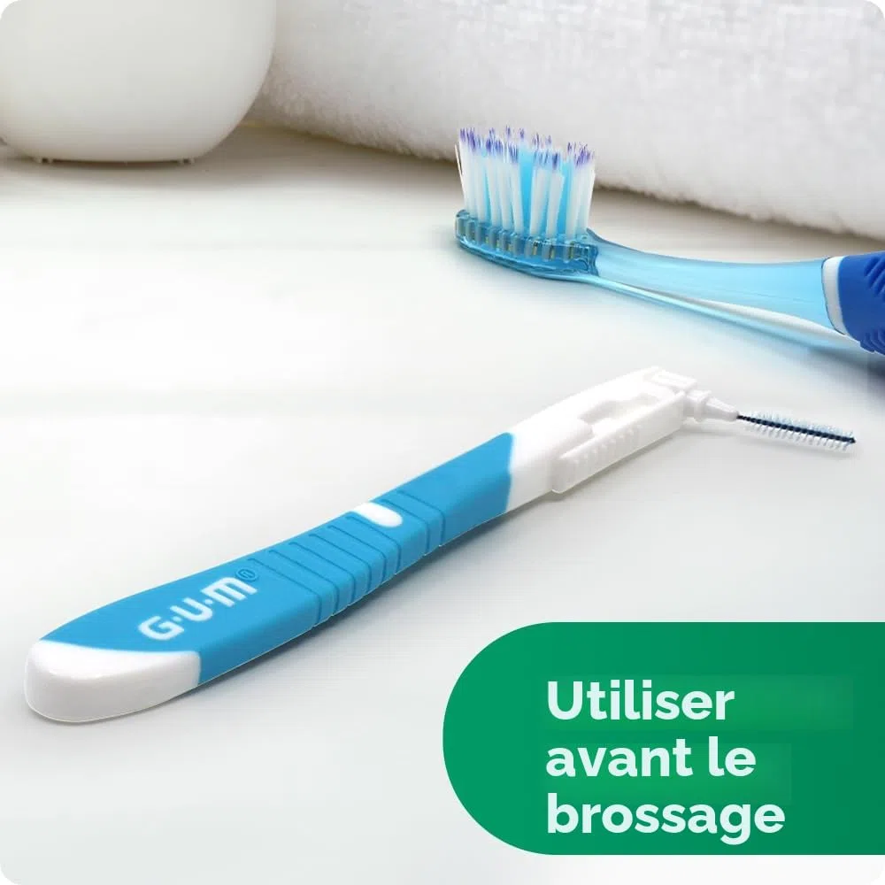 GUM BI-DIRECTION Brossettes interdentaires orientables en 2 positions | Positionnement à 90° | Nettoyage des dents et élimination de la plaque dentaire | 1.2mm, ISO 3 | Taille M | Lot 3x6 + 1 bonus
