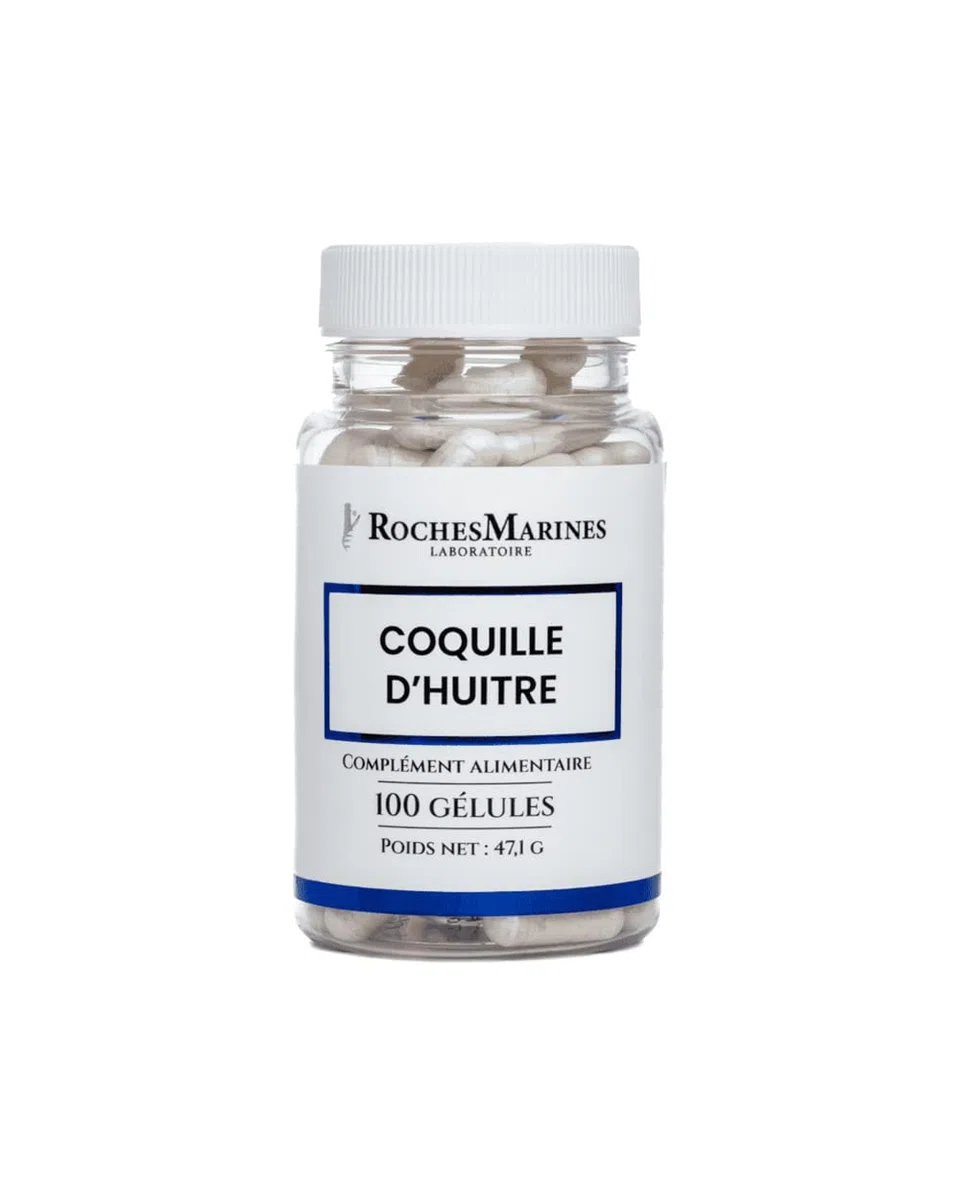 Roches Marines - Complément alimentaire Coquille d'huître - Apport en calcium naturel - Capital osseux - Confort osseux - 100 gélules - Développé en France