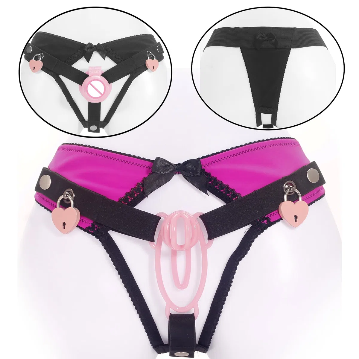 Cage de chasteté auxiliaire pour hommes, Sissy Chastity Panties à utiliser avec le clip pénis Cock Cage et l'anneau pénis, ceinture de chasteté SM jouets sexuels pour hommes (Pink+Lock,L)