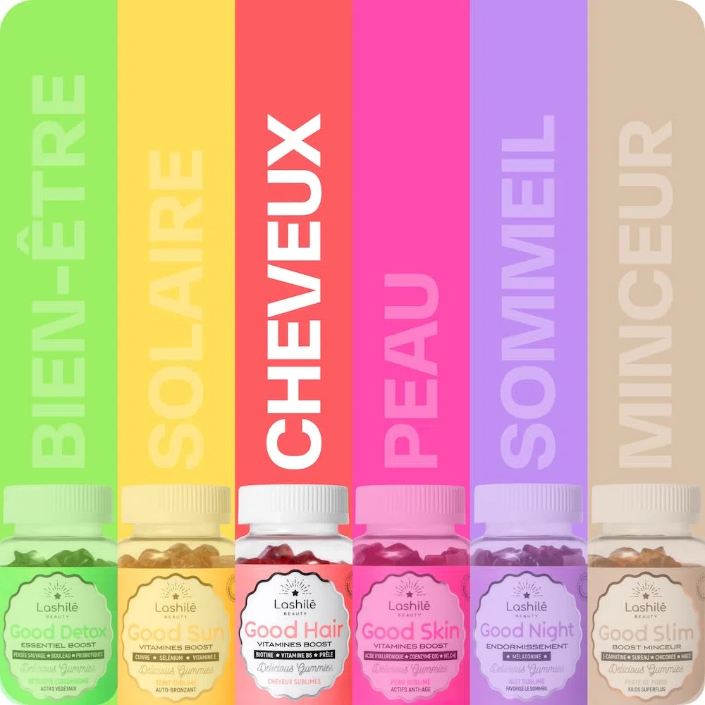 Lashilé Beauty - Complément Alimentaire - Anti-chute, croissance et fortification cheveux - Coffret Exclusive 3 Good Hair + 1 Good Hair Women - Biotine, Fer, Zinc, MSM, B12 - Cure 3 Mois -240 Gummies
