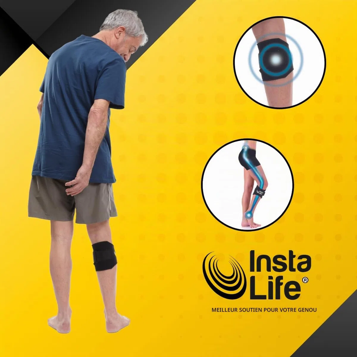 INSTA LIFE INSTALIFE Lot de 2 genouillères pour soulager les douleurs articulaires, soulage les douleurs dorsales avec digitopression, ergonomique, douleurs lombalgiques, sciatiques, douleurs aux