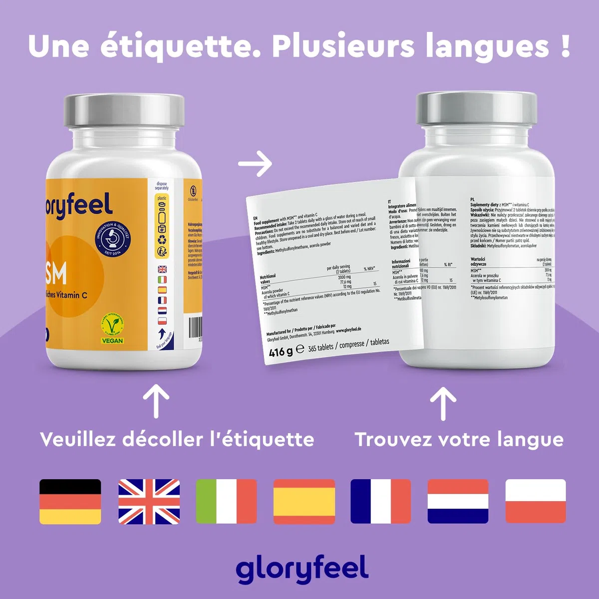 MSM avec Vitamine C, 365 Haute Résistance Comprimés Végan, Complexe pour les Os, Articulations, Peau & Système Immunitaire*, 2000 mg Méthylsulfonylméthane, Complément Alimentaire Naturel