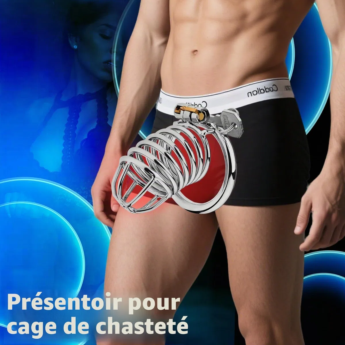 Cage Chastetée en Métal avec Serrure Cachée et 2 Clés Sex Toýs Homme Ceintures de Chasteté Évidée pour le Bondage du Pénis de l'Homme (3 Rings)