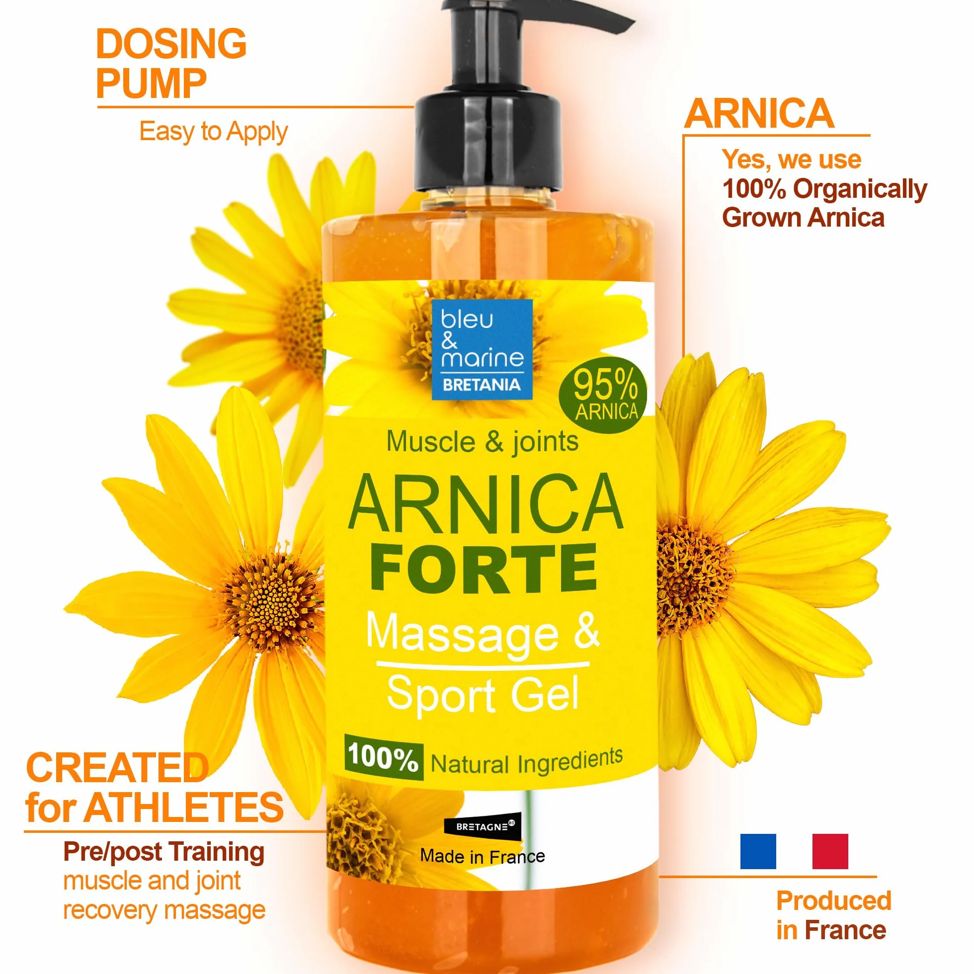 Gel concentré d'Arnica FORTE 90% d'extrait d'Arnica BIO issu de l'Agriculture Biologique. Gel de Massage pour les Muscles et les Articulations. Hydratant pour la Peau - Formato Familiar 3 x 200 ml