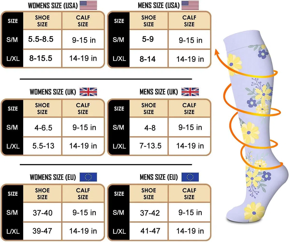 Lot de 6 chaussettes de compression pour homme et femme 15-20 mmHg - Meilleur soutien pour la circulation médicale, la course, les soins infirmiers, l'athlétisme
