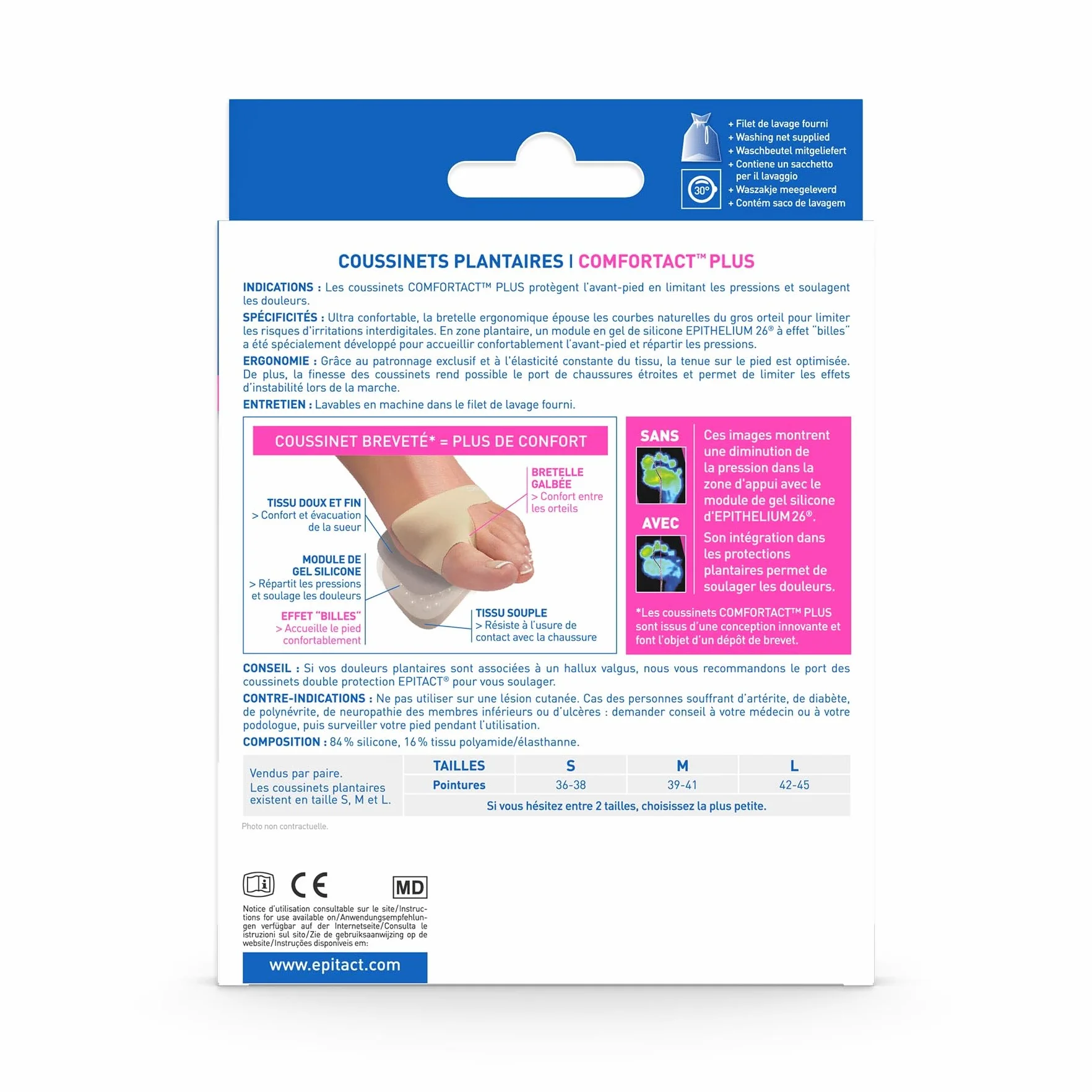Epitact | Coussinets Plantaires Nouvelle Génération Comfortact Plus | Douleur Plantaire, Durillon | Préviennent et Soulagent les Douleurs Sous l’Avant-Pied | Effet Massant (M (39-41))