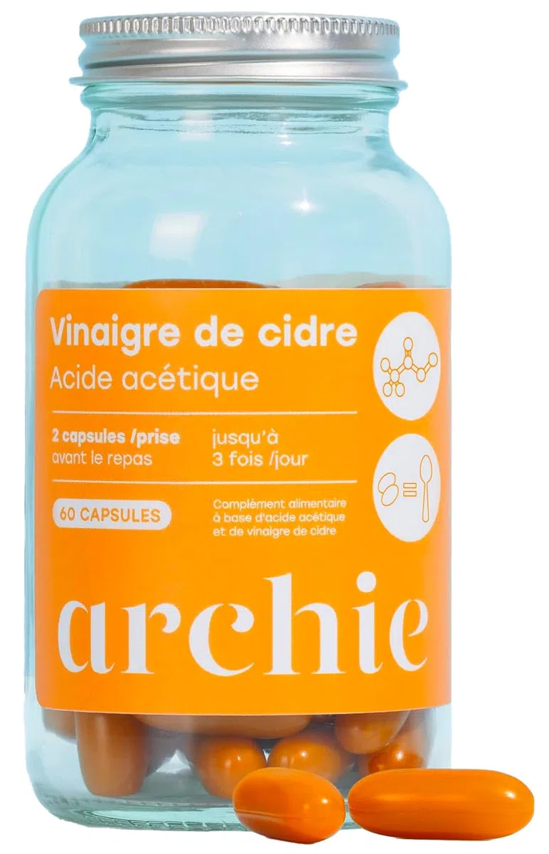 Archie, Capsules Vinaigre de Cidre Biologique - Naturel, sans gluten, sans lactose. Cure de 1 mois. 60 capsules. Made in France.