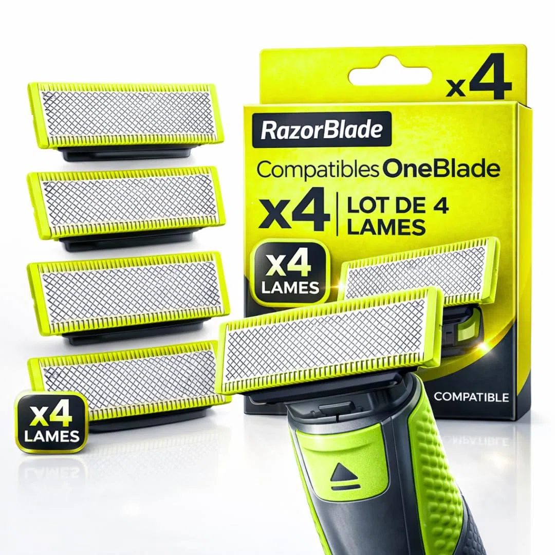 Lot 4 Lames de Rechange RazorBlade pour Rasoir Électrique comptatible OBlade QP220 QP2824 QP2724 QP2520 QP2630 QP65XX One Blade Lame en Acier Inoxydable remplacement pour Rasoirs Tondeuse Rasage lama