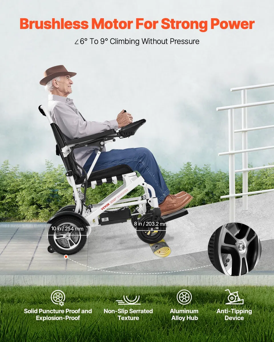 VEVOR Fauteuil Roulant Électrique, Capacité de Charge 136 kg, Autonomie 21 km, Siège Spacieux Confortable 533,4 mm, Fauteuil Roulant Motorisé Pliable Léger Portable pour Personnes Âgées, Handicapées