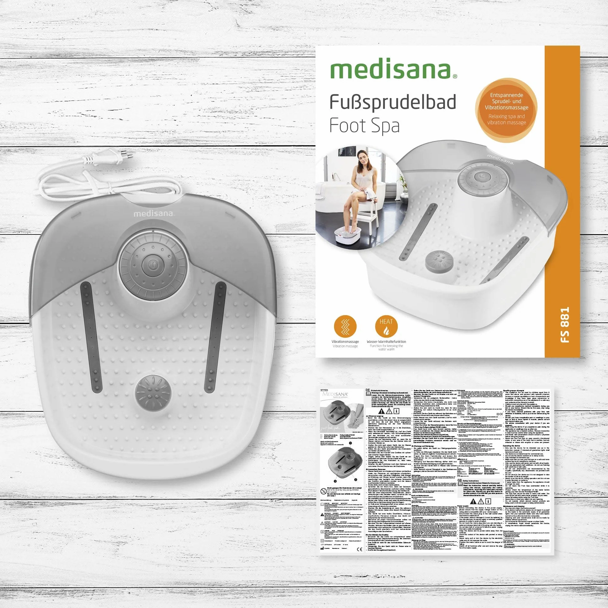 medisana FS 881 Spa pour pieds, Refelxologie agréable, Bain de pieds de massage, Bain de pieds, Masseur de pieds avec vibration, Jusqu'à la pointure 44