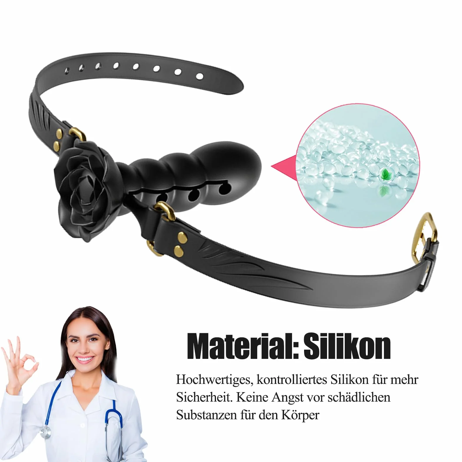 Baillon BDSM sex toy pour Couple, SM Bouche Gag Gode Bâillon Boule en Silicone, Sex mouth plug BDSM Accessoire Jeux Sexuels Jouet bouche (Noir)
