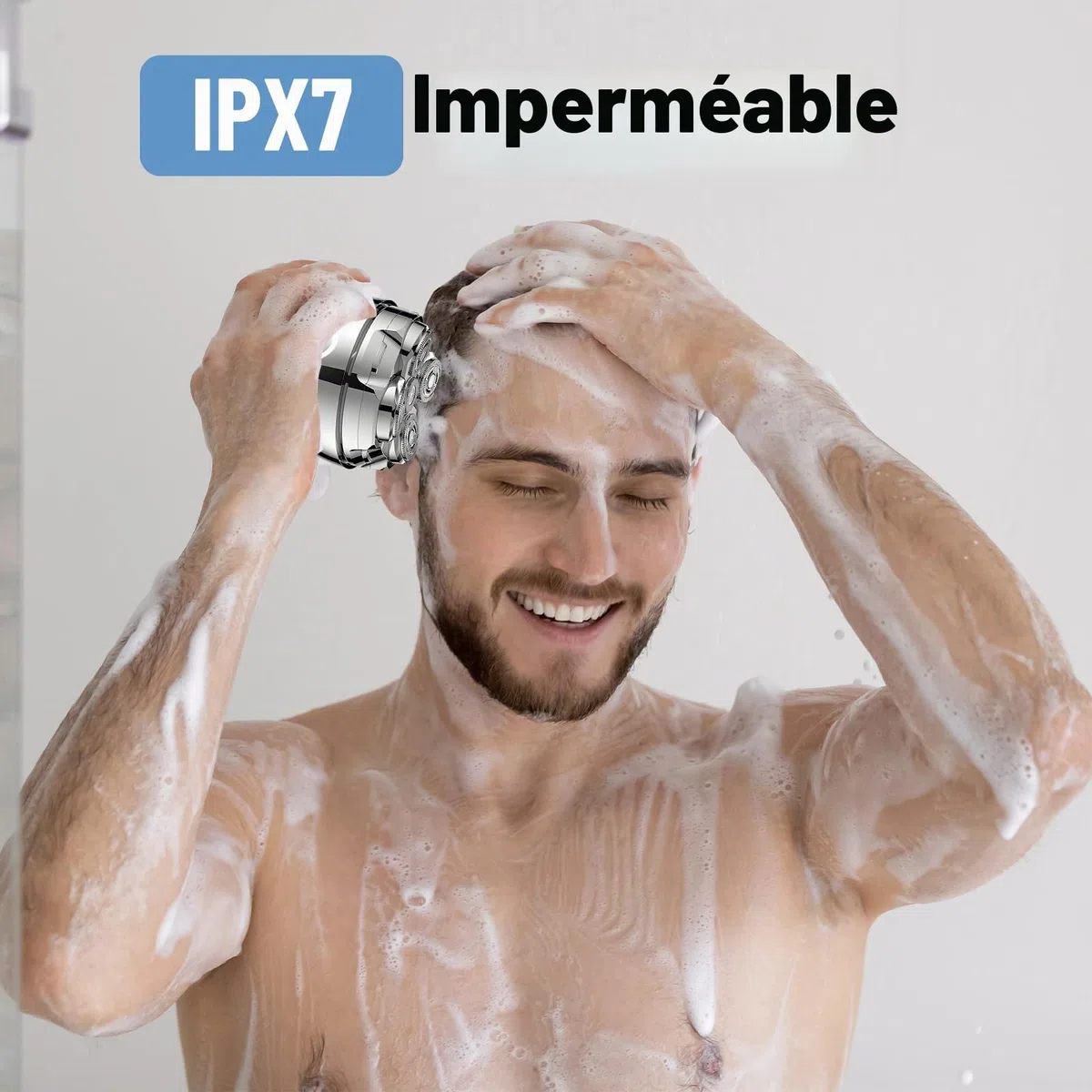 Rasoir Rotatif Homme avec Têtes 5D & Batterie USB-C | Rasoir crânien magnétique, IPX7 étanche, utilisation sèche & humide – idéal pour raser tête et tailler barbe à la maison