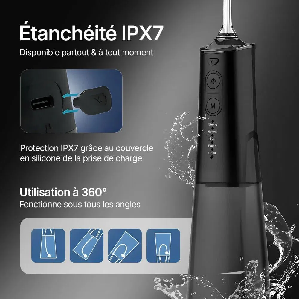 Oryzom Hydropulseur Sans Fil Pour Un Soin Dentaire,Hydropulseur Dentaire,Jet Dentaire,Buccal Optimal 5 Modes,4 Embouts Réservoir De 300 Ml Étanchéité Ipx7 Jet Dentaire Pour Gencives