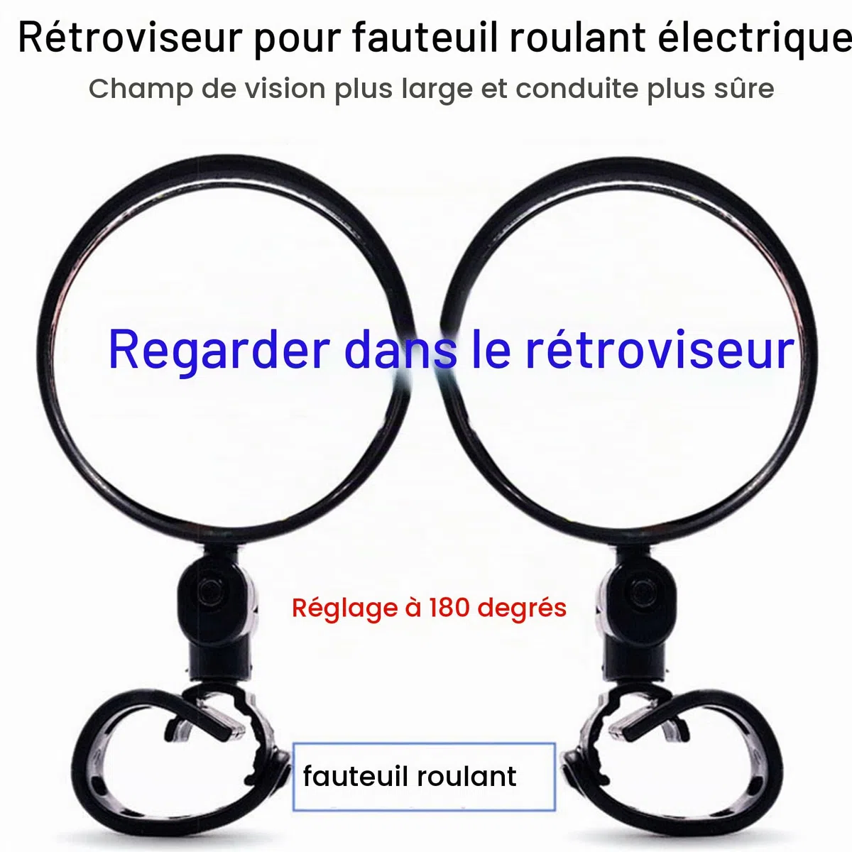 Rétroviseur Pivotant à 360° pour Fauteuil Roulant, Grand Angle, Convient à La Conduite en Toute Sécurité d'un Fauteuil électrique