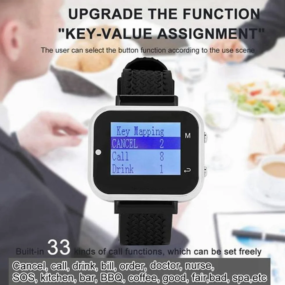 Système D'Appel sans pour Restaurants avec 15 Émetteurs de Boutons D'Appel de Table. Service de Serveur Efficace, Buzzer avec Longue Portée et Prise EU.