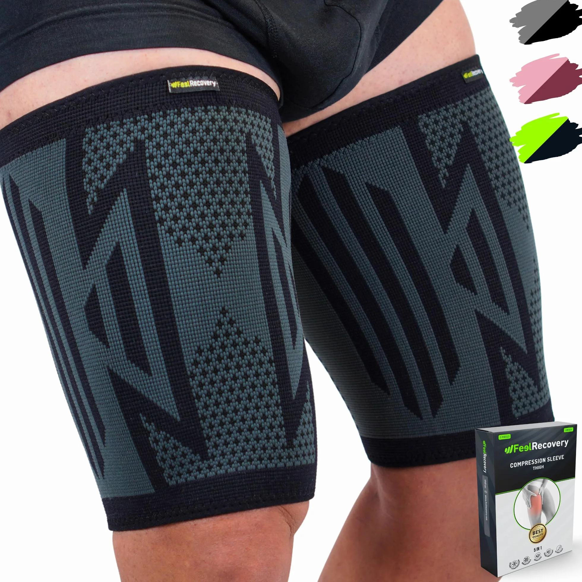 2 Pack Manchon de Compression Cuisse Homme et Femme - Maintien Cuisse pour Soulager Douleurs Ischio-Jambiers, Quadriceps et L'Aine, Tensions Musculaires, Crampes et Running - Respirant et Antidérapant