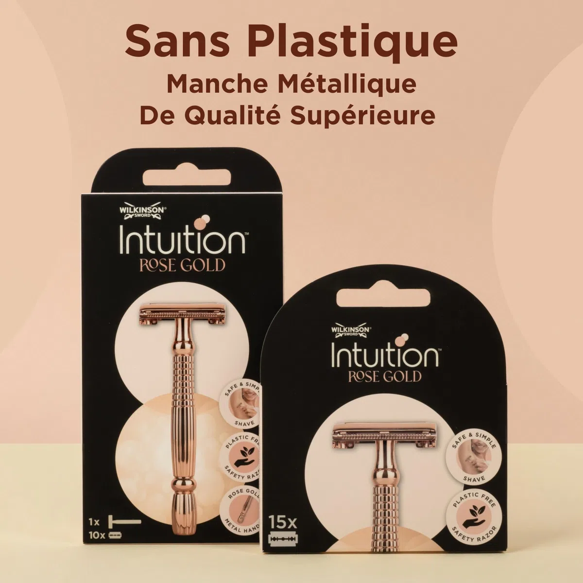 Wilkinson Sword Intuition Rose Gold rasoir pour femmes, pour la routine de soin, pack contenant 1 manche de rasoir réutilisable et 10 lames de rechange
