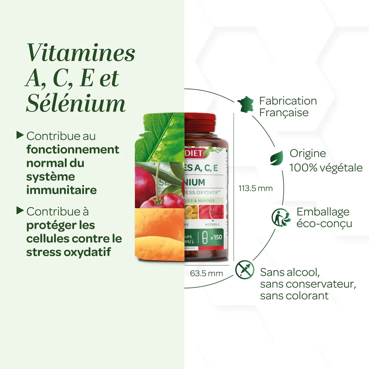 SUPERDIET - VITAMINE A,C,E ET SÉLÉNIUM – Immunité et Stress oxydatif – Nutrithérapie – Fabrication Française – 150 gélules