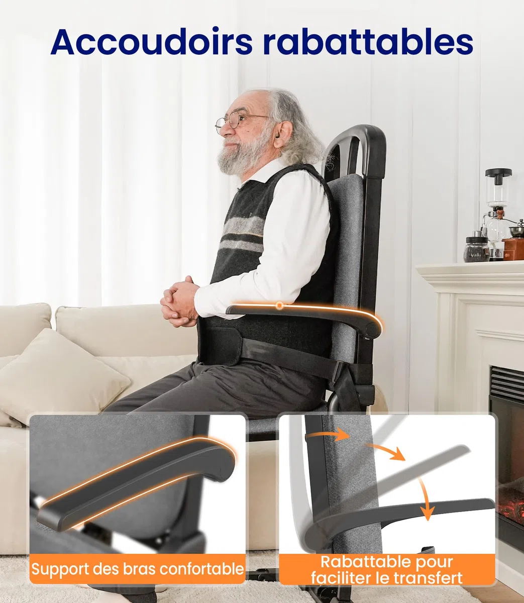 VOCIC AX15 Fauteuil releveur électrique 200 kg, Robuste et Pliable | Senior autonomie maison, aide relevage chute, transfert lit fauteuil roulant, cadre acier mousse mémoire cuir orange