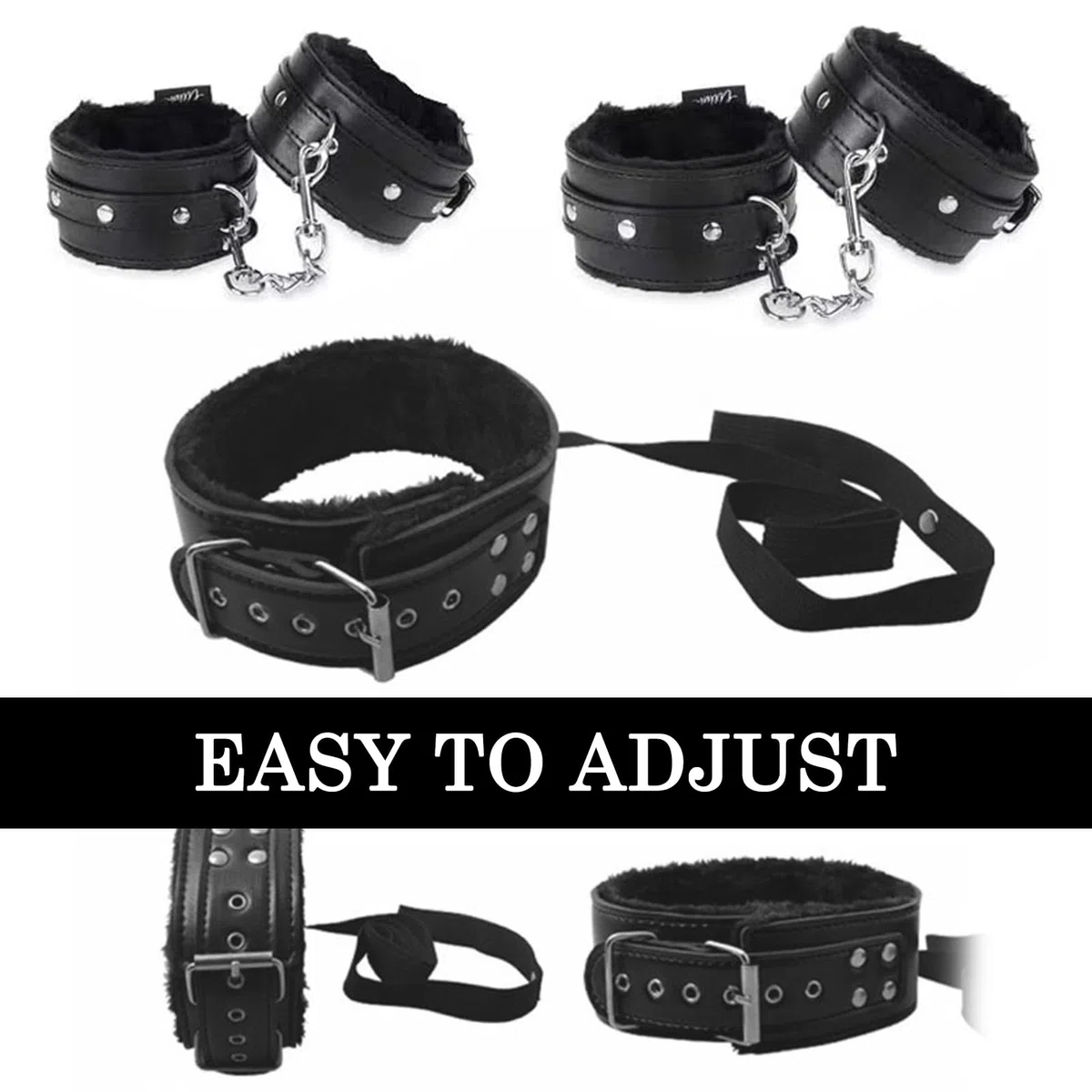 Menottes Lit Kit Toys Homme Femme Couple Set Accessoires 11 PCS Kits de Bondage,Cravache Menottes Sexy érotique Pinces pour Mamelon Cordes Baillon Collier (Noir-11)