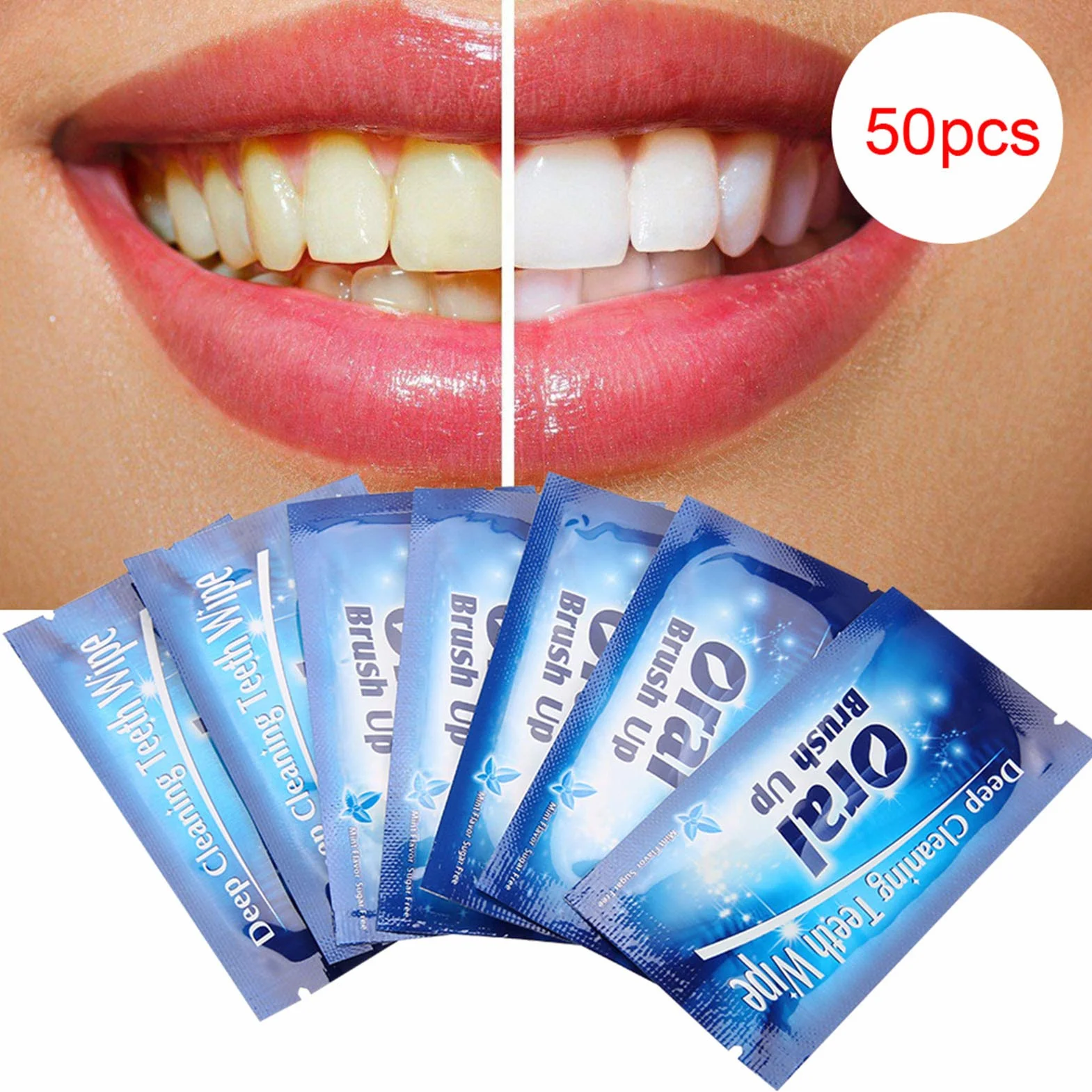 Bande de Blanchiment Dentaire, 50pcs Lingettes Dentaires Propres Essuyer les Dents Outil de Nettoyage pour les Lingettes Dentaires de Nettoyage en Profondeur Oral Essuyer le