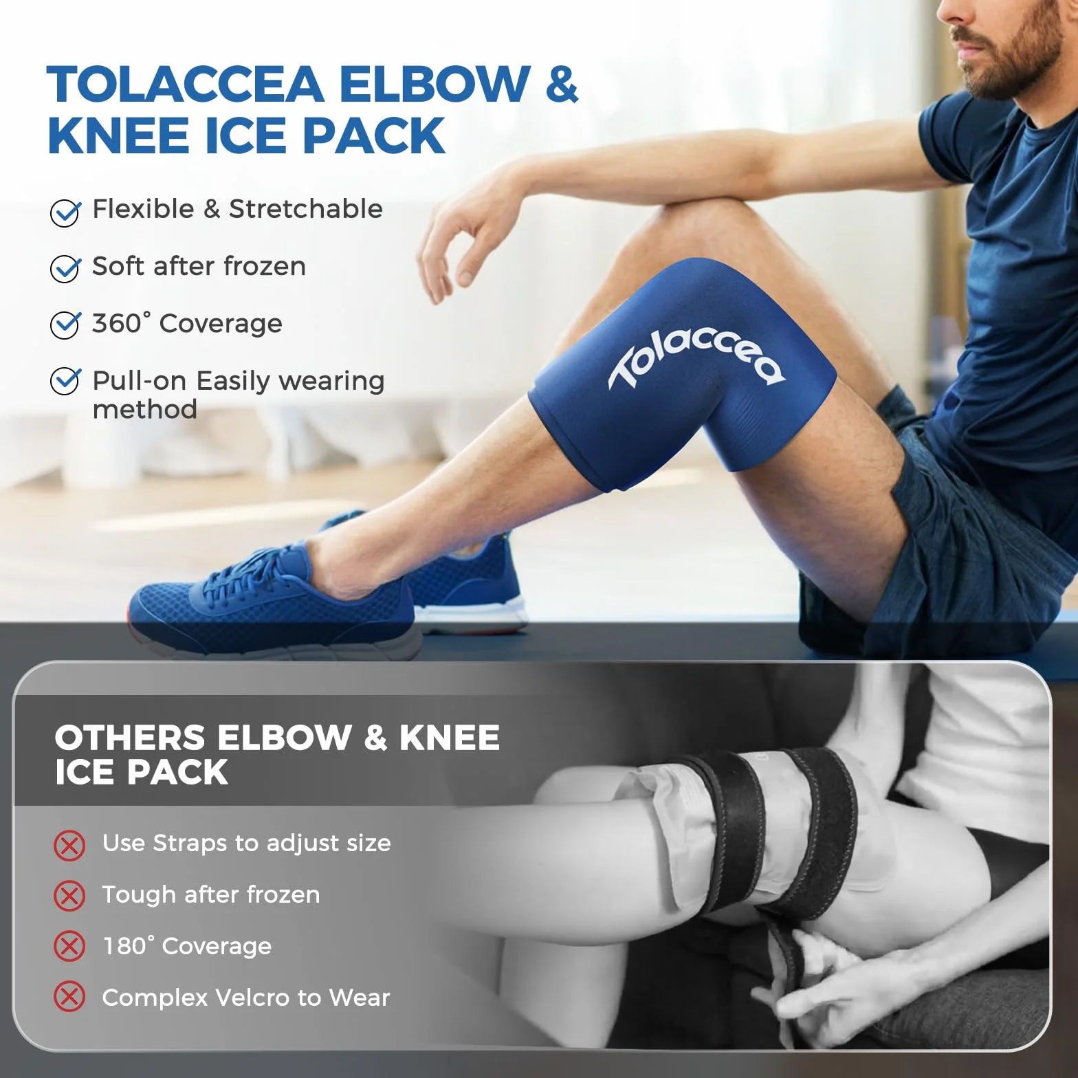 Poche de Glace Genou ou Coude pour Thérapie chaude et froide, Poche de froid flexible de manchon de compression froid Gel réutilisable pour soulager la douleur au coude(Bleu, M)(1 Pièce)