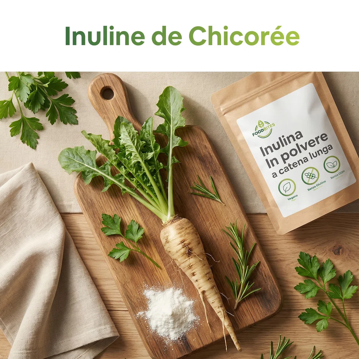 Inuline à Chaîne Longue 1 Kg - Inuline de Chicorée en Poudre 100% Pure - Fibre Prébiotique Végane et Sans Gluten - Fibre Alimentaire