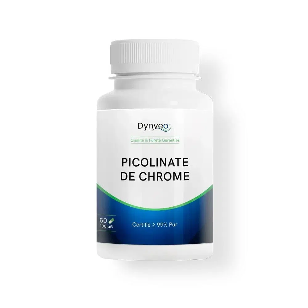 Picolinate de Chrome Pur 100 µg - Glycémie & Métabolisme Normal - Pureté >99% USP & EP 7.0 - Biodisponibilité ×3 Supérieure - 60 Gélules (1 Gélule/Jour = 2 mois) - Dynveo