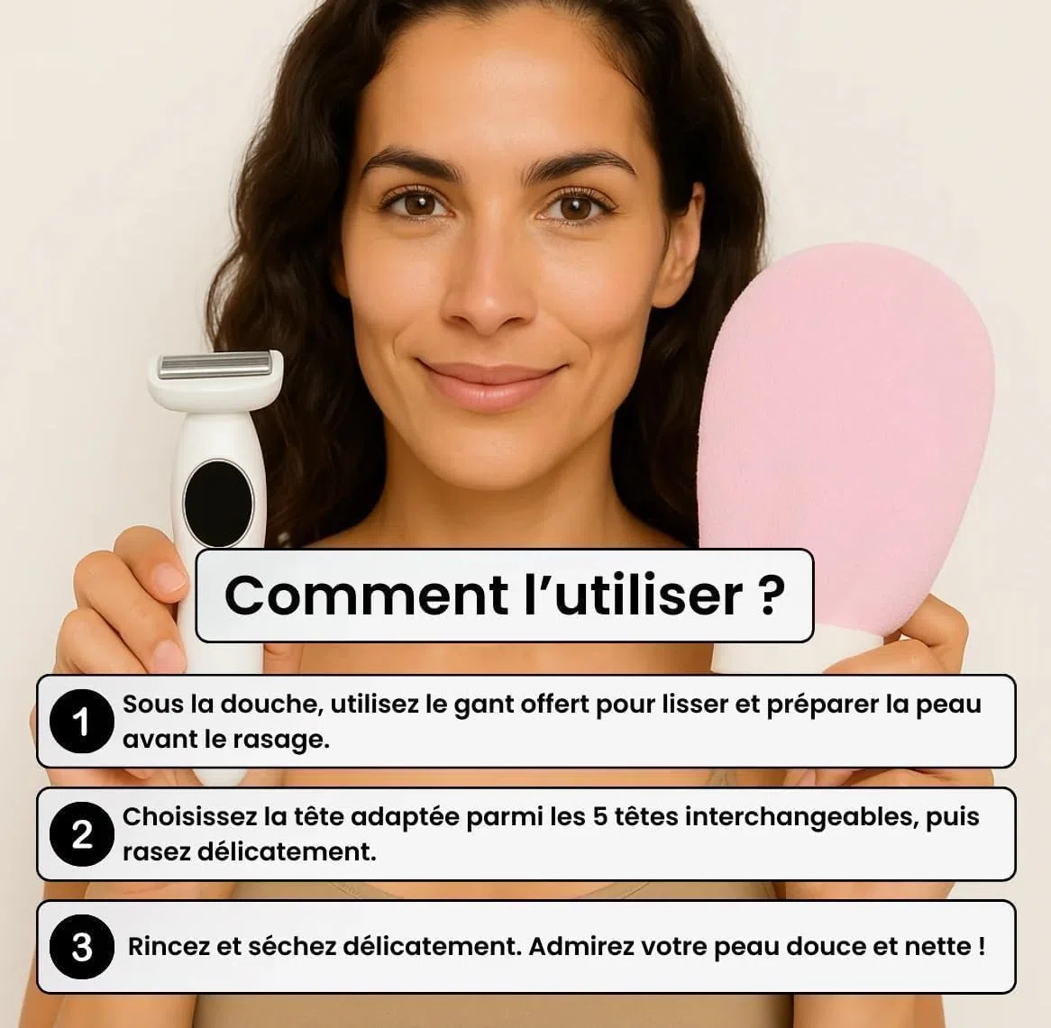 Elios Rasoir Femme, Rasoir Elios Femme 5 en 1, Rasoir Femme, Épilateur Électrique avec Affichage LED et Chargement USB, IPX7 Étanche, pour Bikini, Aisselles