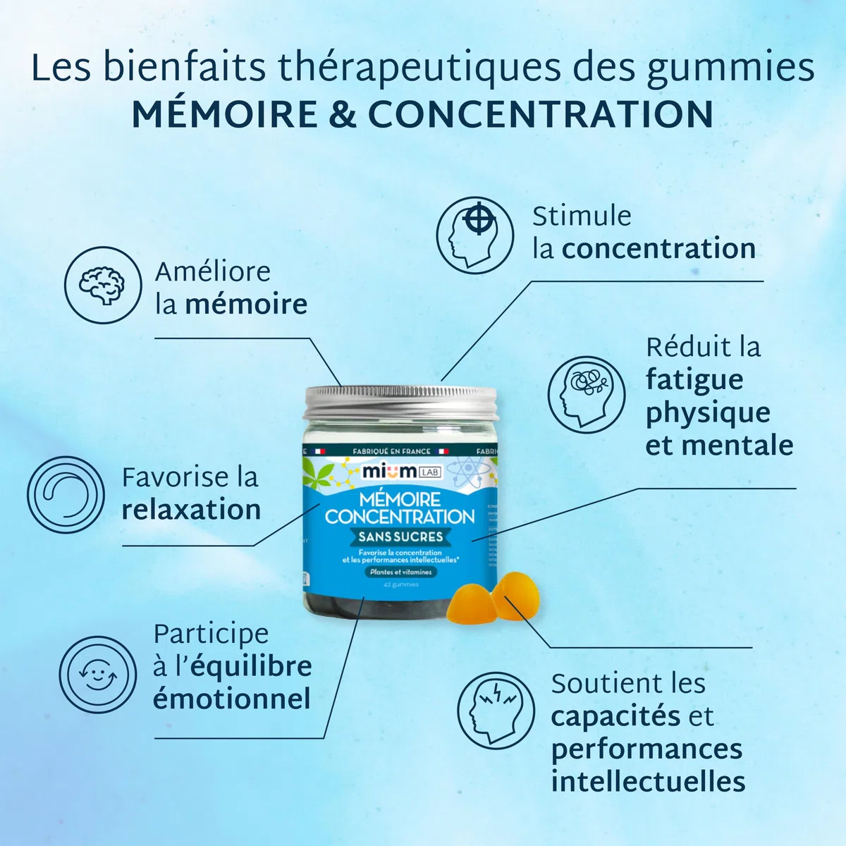 Mium Lab - Mémoire & Concentration, Anti-Stress, Capacités intellectuelles - Adultes & Adolescents - Plantes et Vitamines Hautement dosées - Cure 21 jours - Fabriqué en France